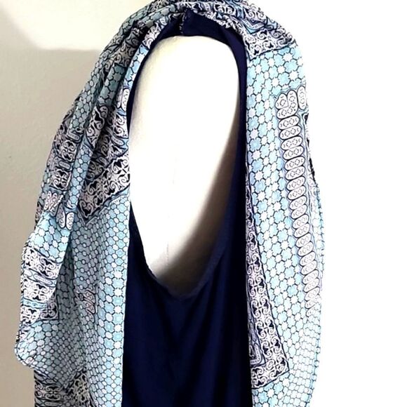 I.N. Studio Light Blue Print Poncho Top with Navy Cami, Size 1X - Picture 5 of 8